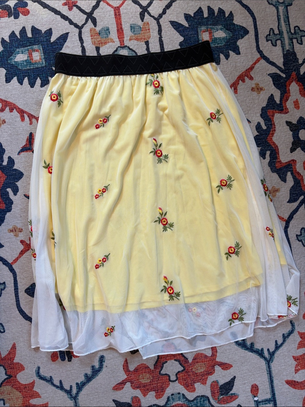 LuLaRoe Yellow Floral Embroidered Circle Skirt
